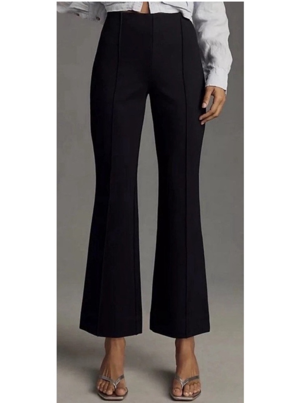 Anthropologie Black Cropped Flare Trousers with Center Seam
